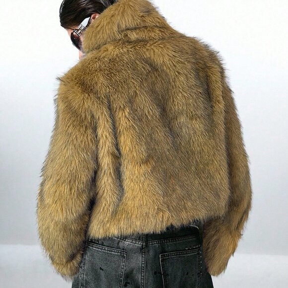 Camel Women's Long Sleeve fluffy faux fur Warm Jacket - Picture 2 of 7